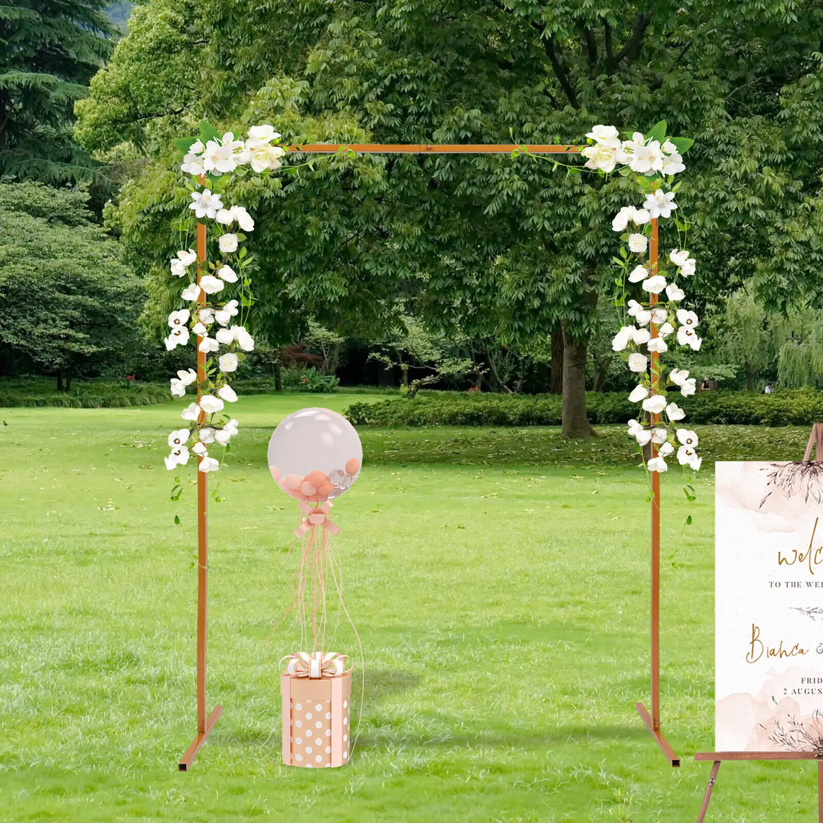 2x1.5m Wedding Arch Garden Party Backdrop Decor Frame Flower Balloon Gold Rectangular Rack Metal Wedding Backdrop Stand 6.6x4.9