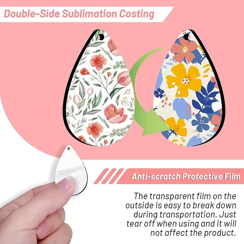 Free Shipping 50pairs/Lot Teardrop Double Sides Sublimation Wooden Trendy Fashion Hoop Earrings for Women Girl DIY Jewelry