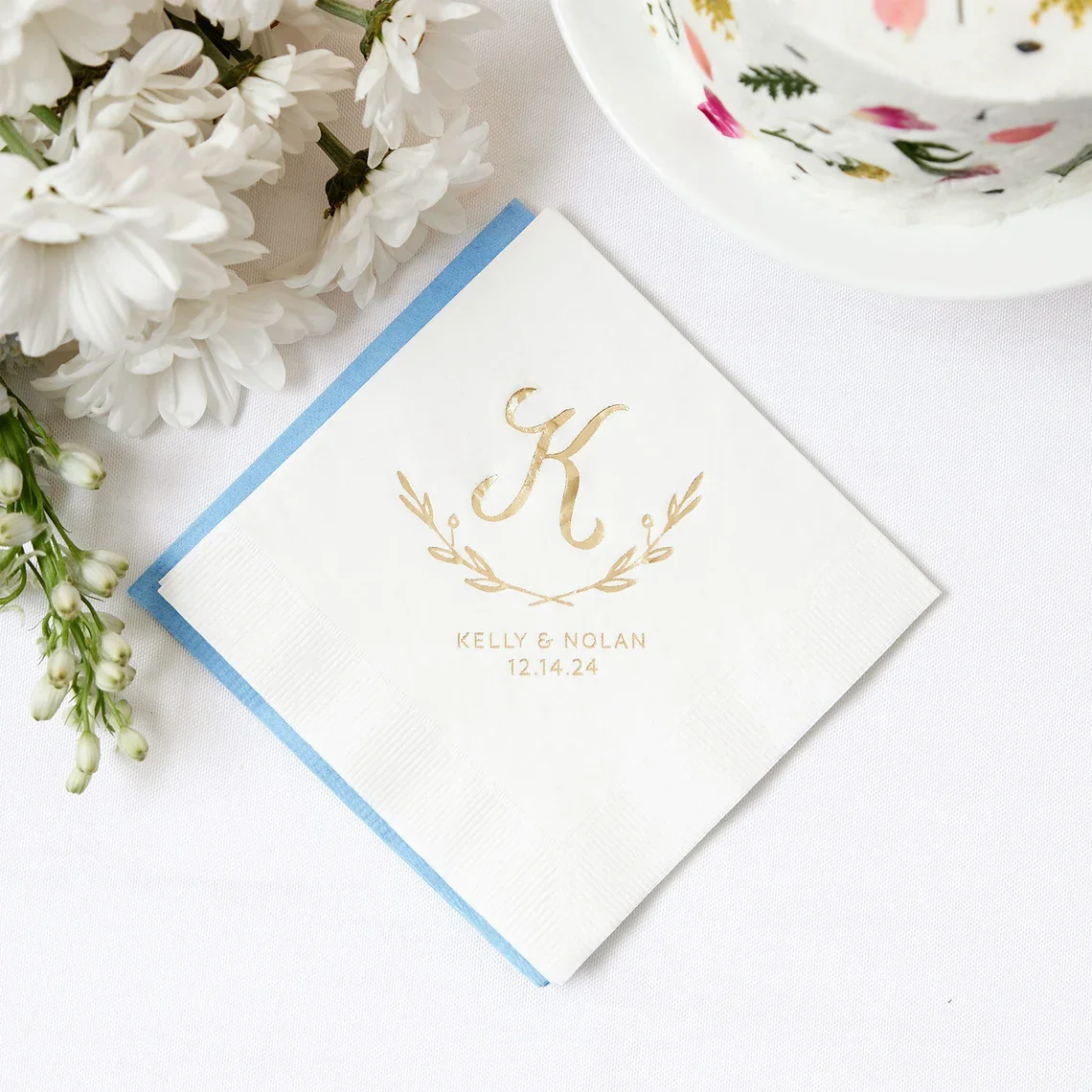 

50pcs Personalized Cocktail Napkins with Initial Branches Design - Wedding Cocktail Napkins, Engagement Party, Initial Monogram