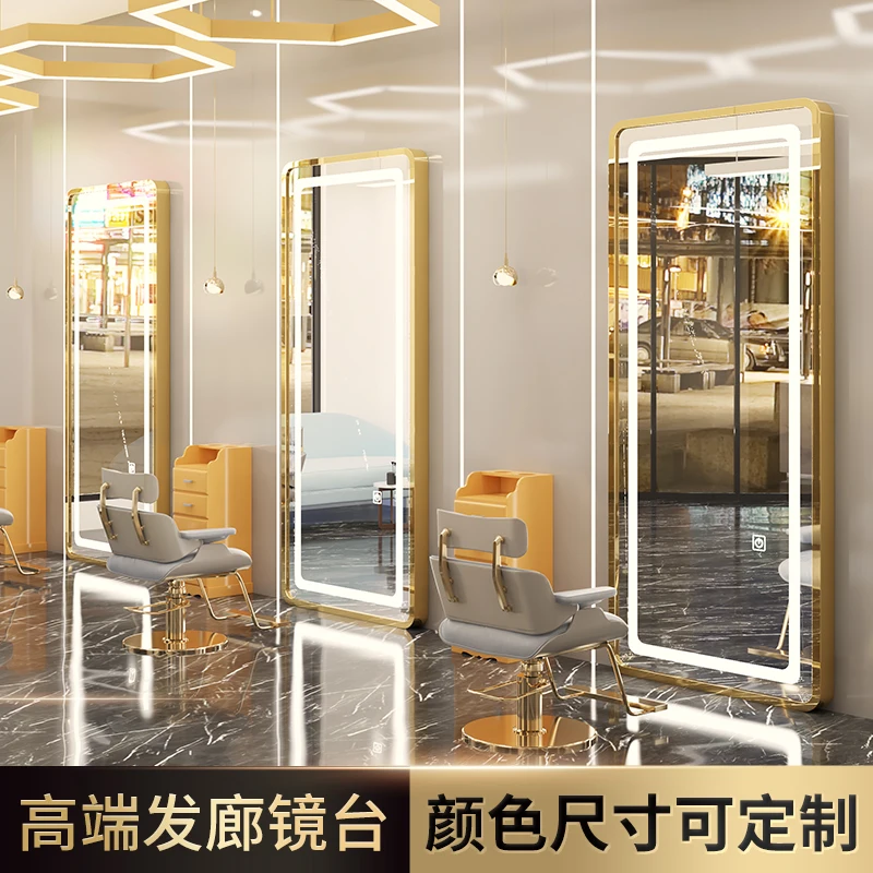 New hairdresser mirror table hairdresser mirror hair salon special wall-mounted led single-sided mirror