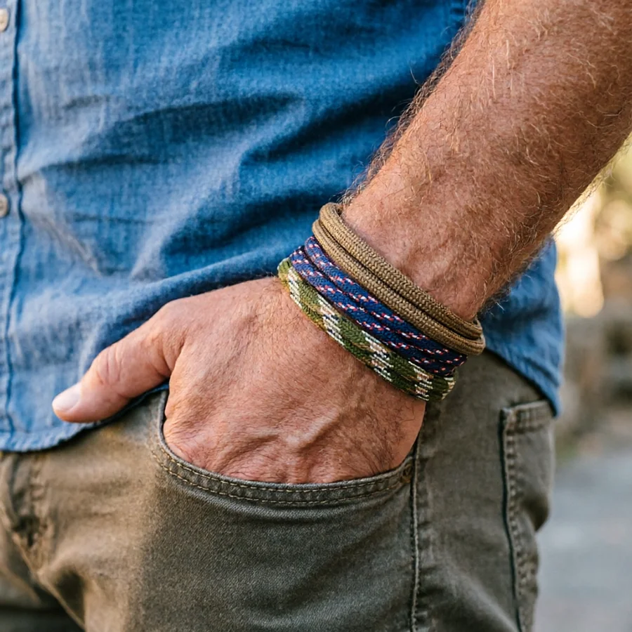 Novel 3Pcs Men Paracord Bracelet Set Outdoor Camping Accessories Handmade Braided Adjustable Sports Sweat Wristband Braslet