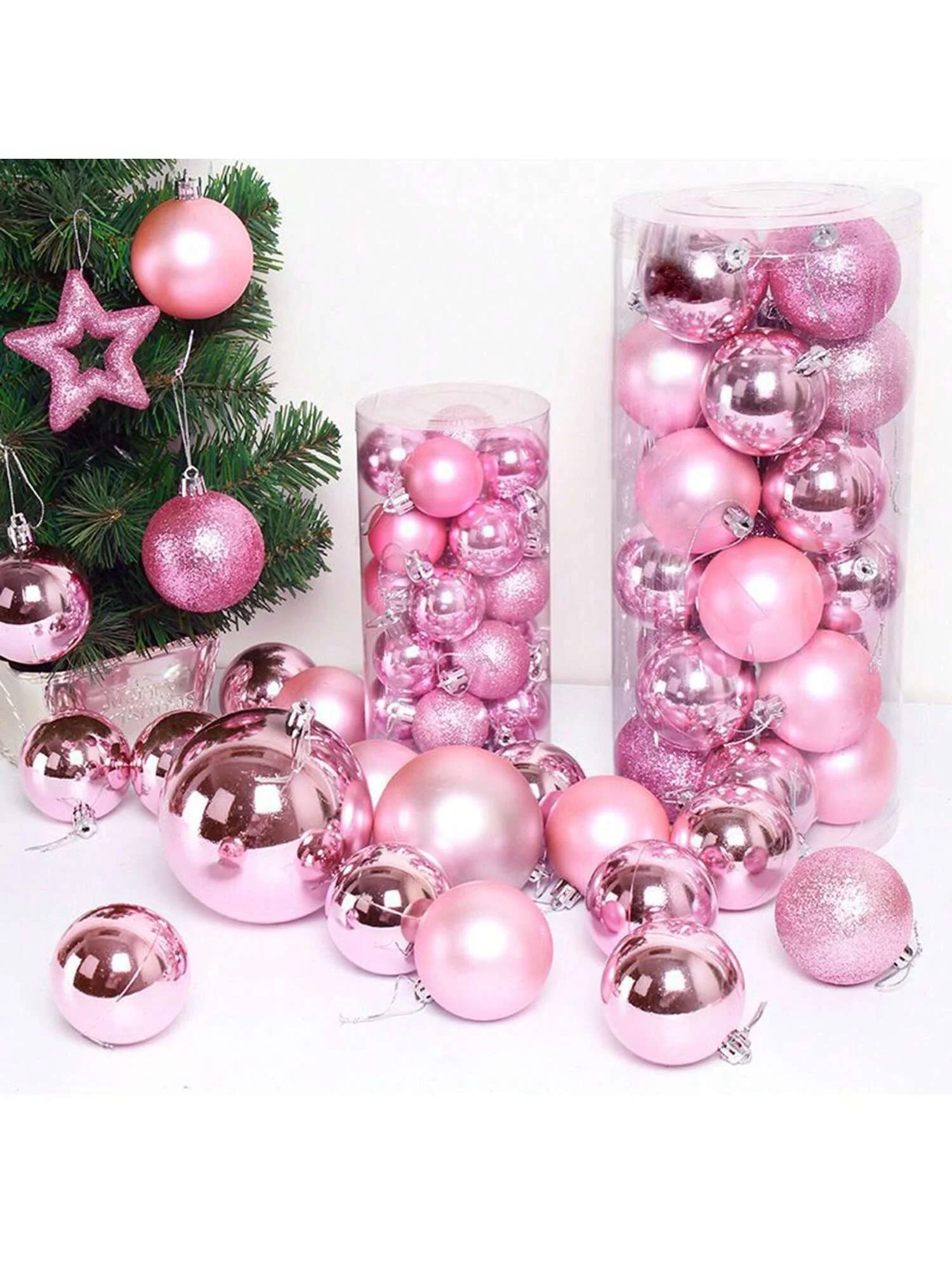 24pcs 3cm pink series plastic Christmas hanging balls, Christmas parties, family shopping malls and other atmosphere decorations