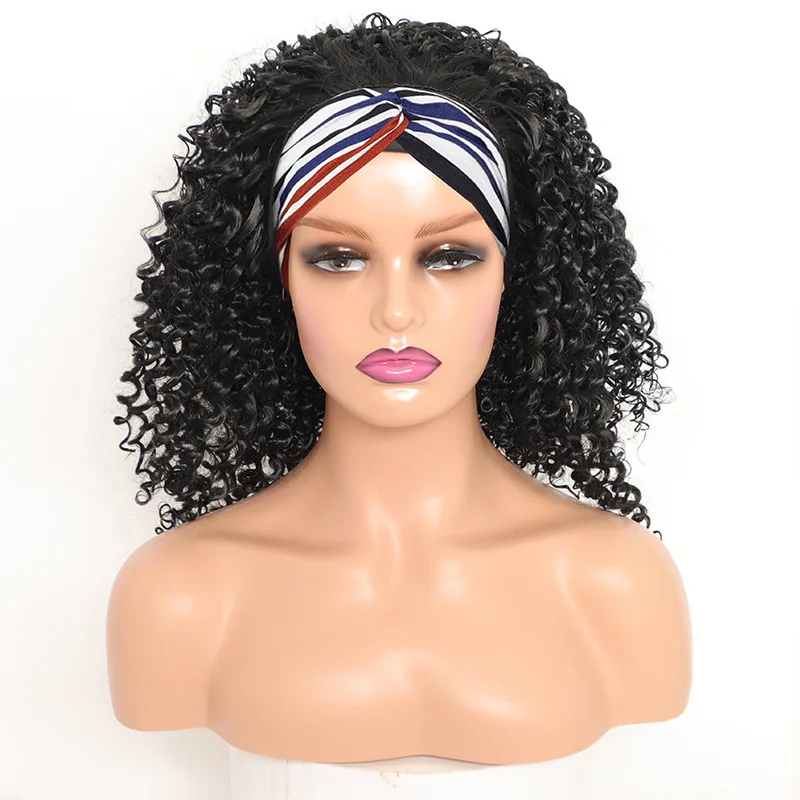 흑인 여성용 짧은 푹신한 곱슬머리 헤드스카프 반모자 가발