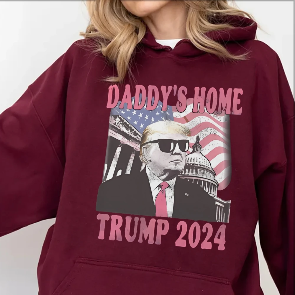 

Daddy's Home Proud Trump Character Print Tops Wear Hat For Women Plus Size Hoodie Sweater Punk Style Christmas Gift Clothing