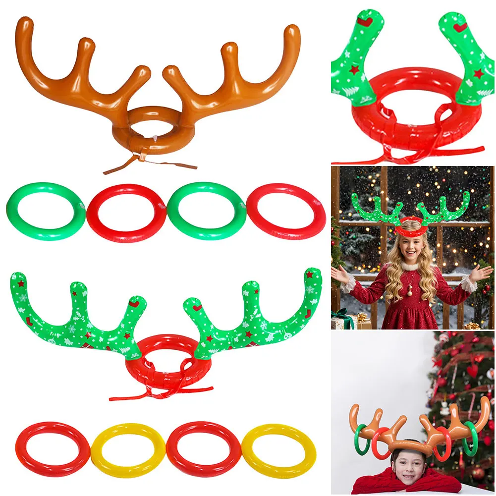 

Inflatable Reindeer Antler Ring Toss Game Christmas Party Games Inflatable Reindeer Antler Hat with Rings for Kids Adults Family