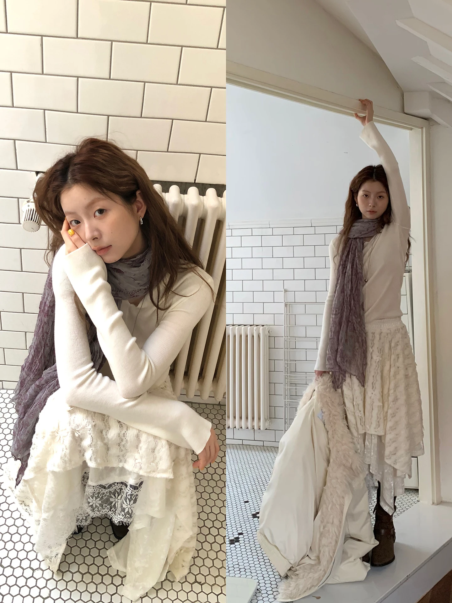 

Red Celebri A-Line Midi Skirt Women's New 2025 Autumn Winter Irregular Lace Wrap Body Beautiful Skirt Commute Simple Sle