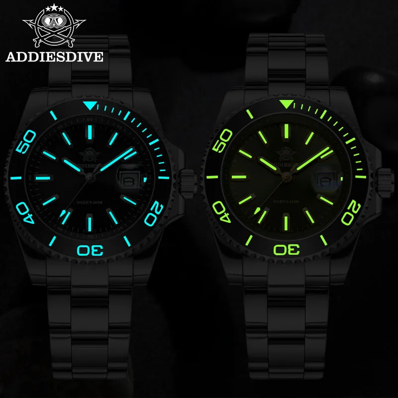 Addiesdive relógio masculino novo quartzo cerâmica moldura super luminosa 316l aço inoxidável esporte à prova dwaterproof água 200m mergulho relógio de pulso 41mm