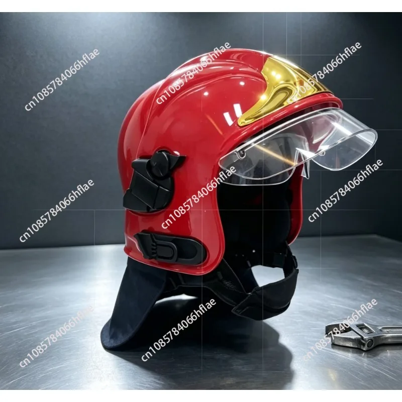 Gold Plated Film Full Face Fire Helmet, Double-Sided Shield Pressure Resistant Safety Helmet view 6