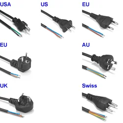 Pigtail EU US AU UK Power Cord 3x0.75mm2 1.5m Rewired Schuko Tinned Copper Extension Cable For Electrical Socket LED Floodlight