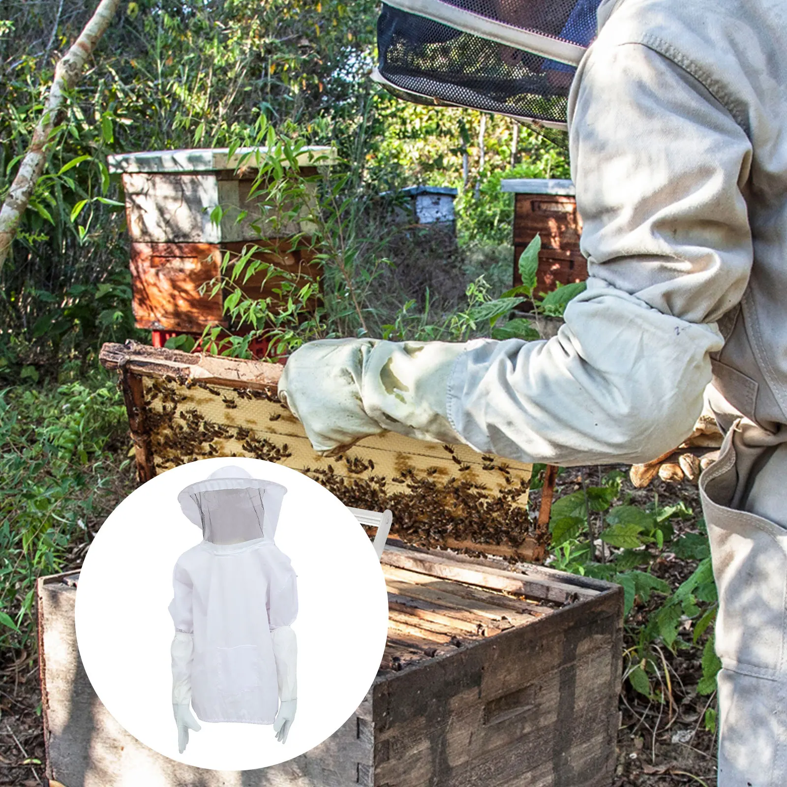 

1 Set Beekeeping Suit Adult Lightweight Polyester Suede Breathable Mesh Brim Ventilation Long Gloves Protection Bees Flying