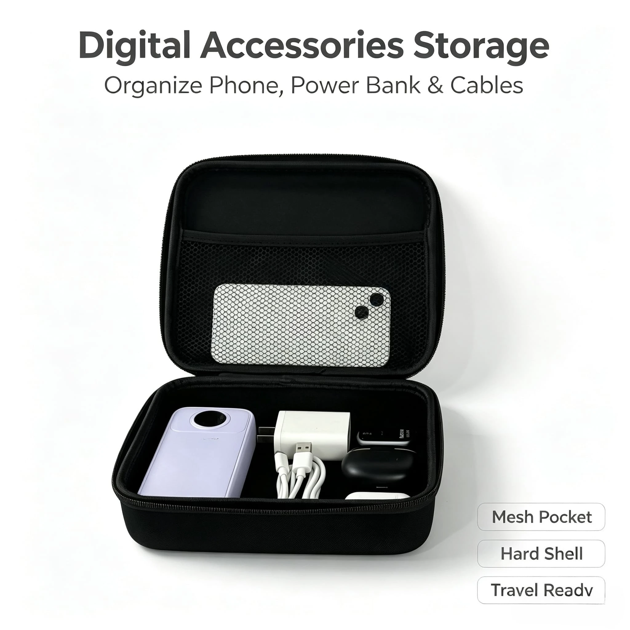 EVA Hard Shell Digital Storage Case with Hand Strap, Portable Electronic Accessories Organizer Bag for Travel Only Storage Bag