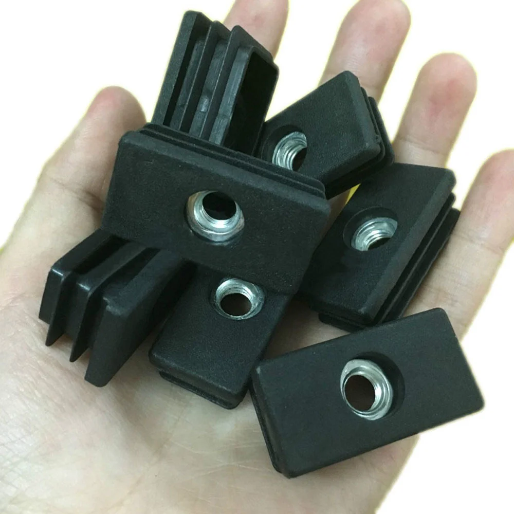 2/4pcs Square Black Plastic Blanking End Cap Caps Pipe Tube Inserts With M8 Metal Thread