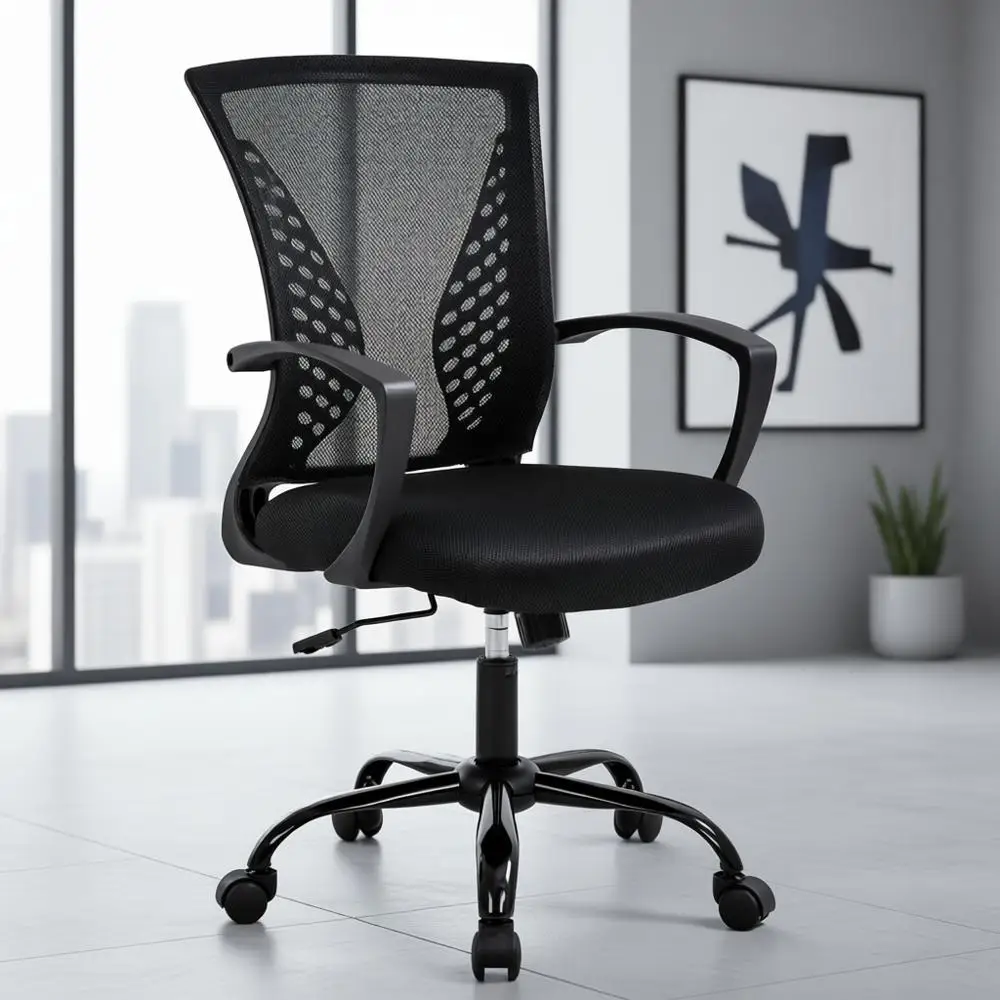 

Ergonomic Mesh Swivel Chair with Lumbar Support and Adjustable Armrests for Office Use, Black
