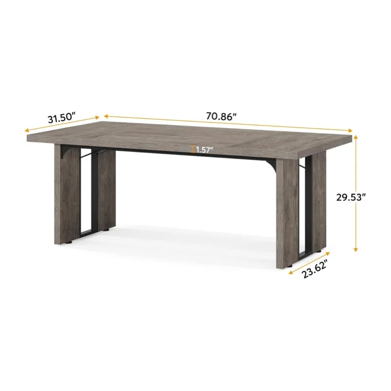71" Large Dining Table for 6 to 8 People, Rustic Farmhouse Style Dinner Table, Rectangular Dining Table for Kitchen