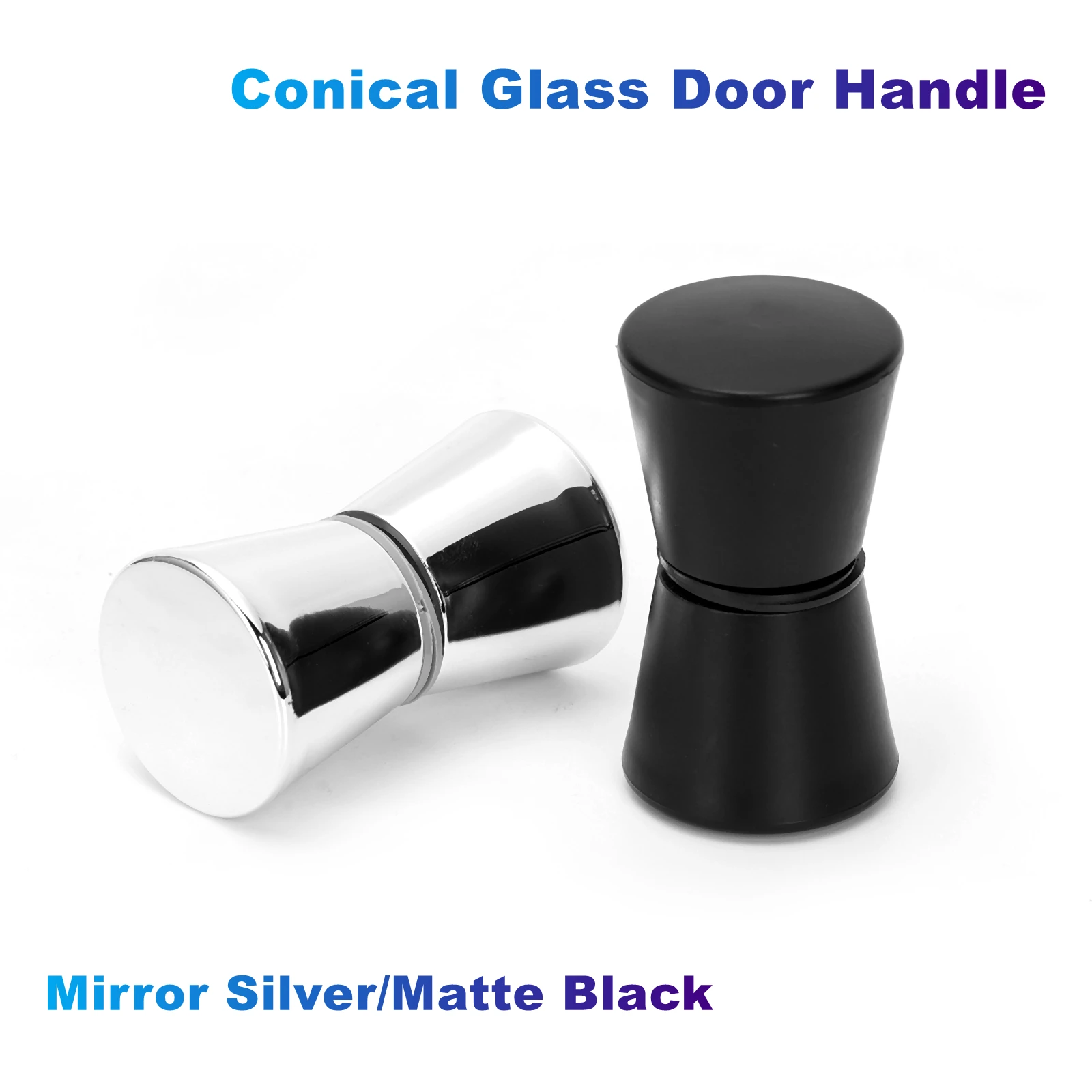 Conical Glass Door Handle Mirror Silver/Matte Black (Plastic ABS) for Bathroom Door, Office,Plexiglass,Sliding Door, Steam Room