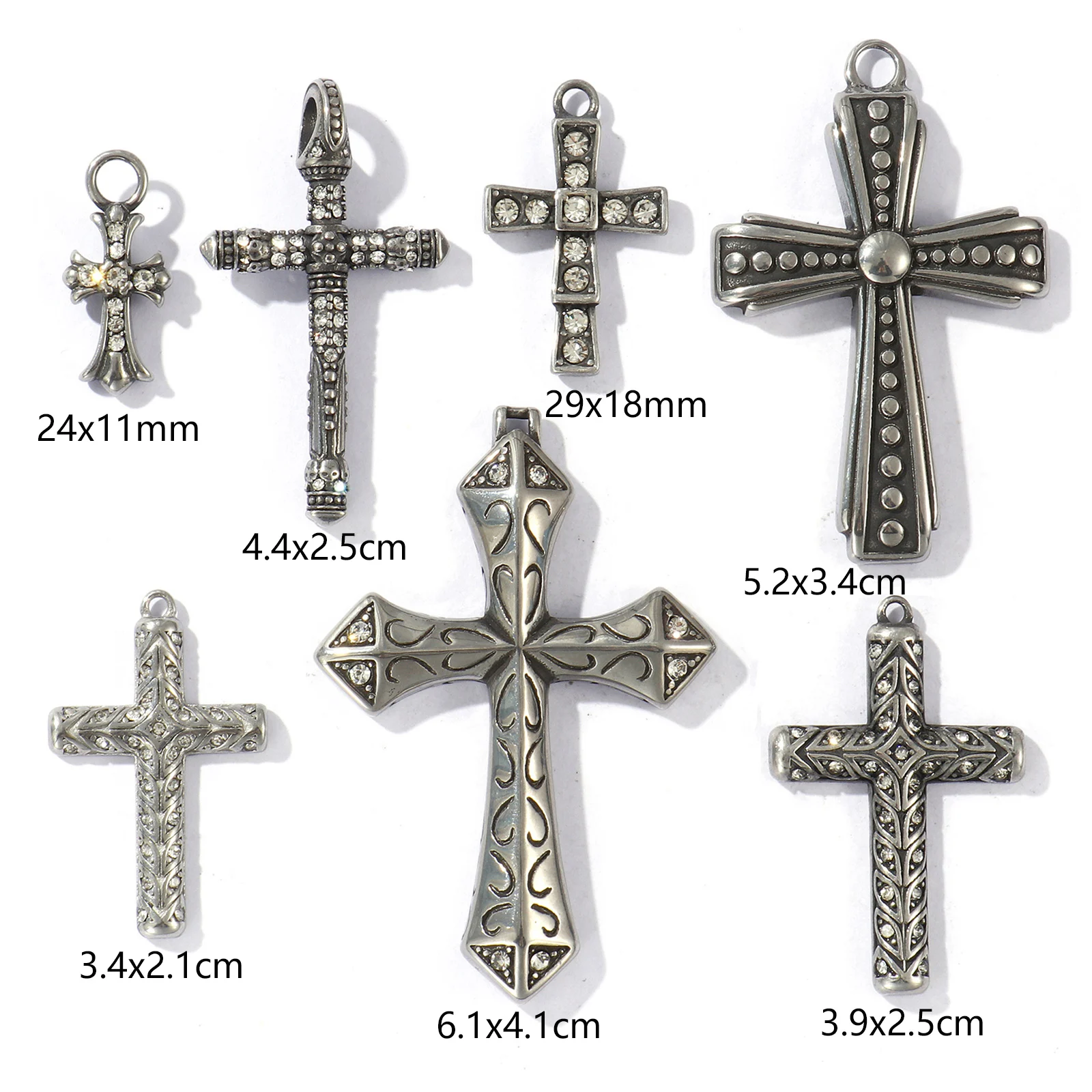 1 Piece 304 Stainless Steel Religious Cross Charms Antique Silver Plated Pendants For DIY Necklace Bracelet Jewelry Making