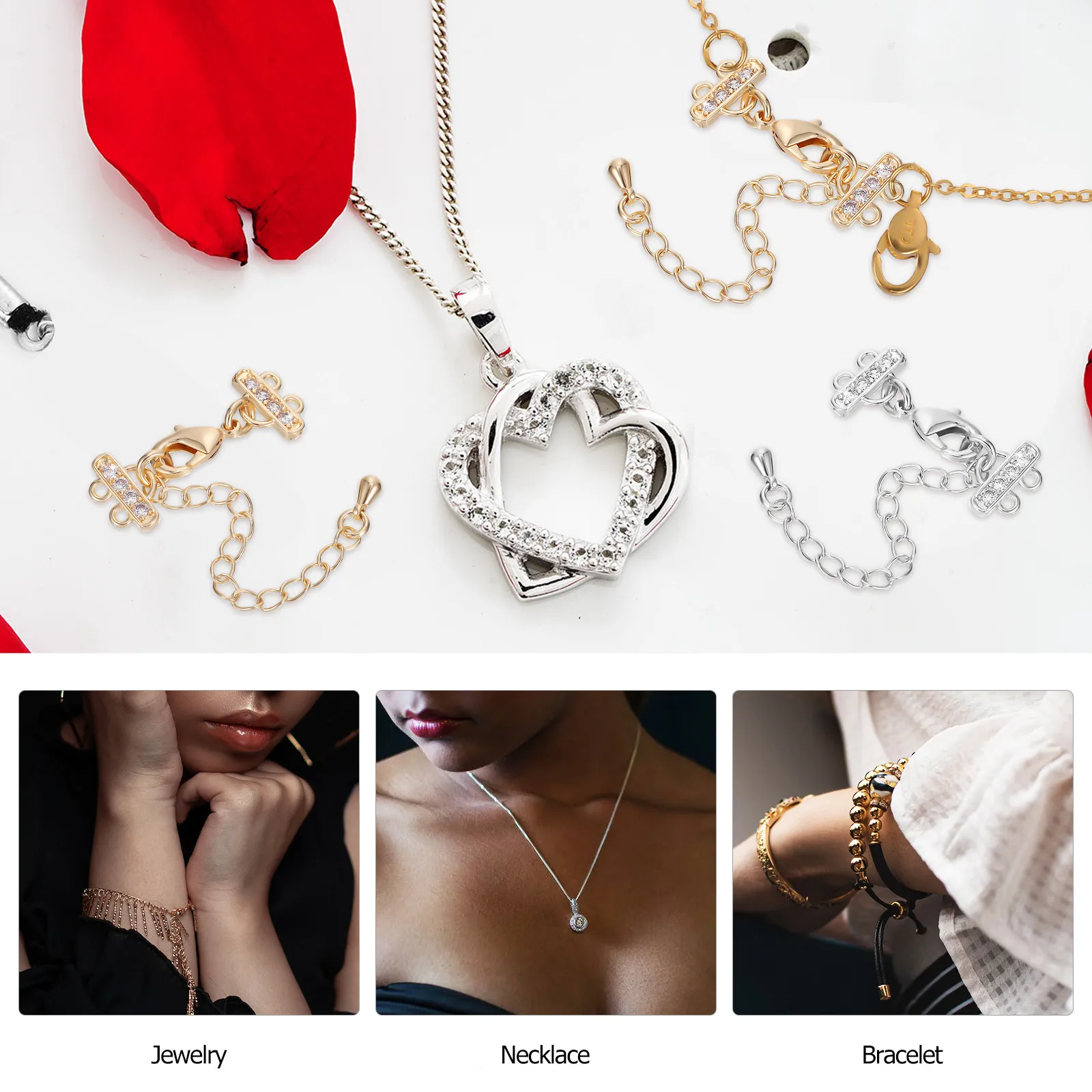 

10 шт. двойных застежек-лобстеров с удлинительными цепочками для изготовления ожерелий и браслетов, прочные медные аксессуары для рукоделия