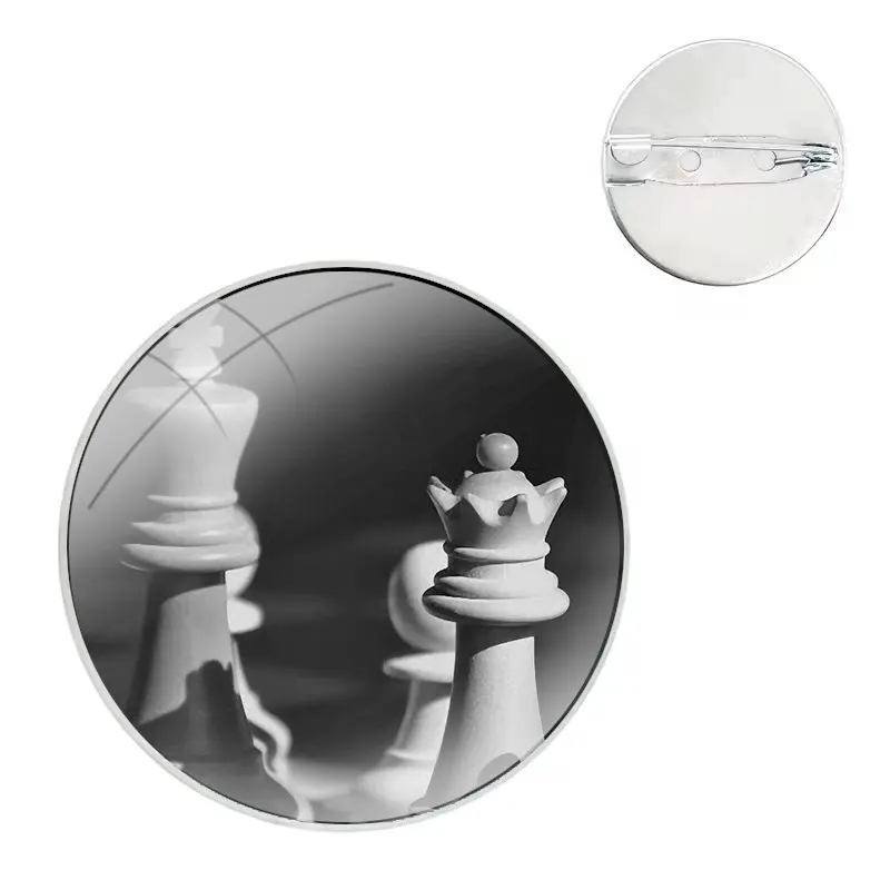 Pins Badge Metal Brooches For Clothes Backpack Decoration gift Black and white chess board