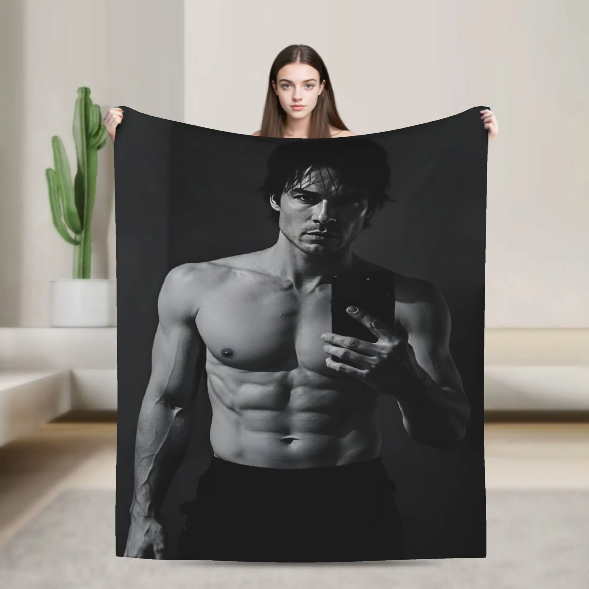 Damon Salvatore Muscle Throw Blanket Cozy Fashion Blanket  For Home Decor Picnic Flannel Bedspread Bed Cover