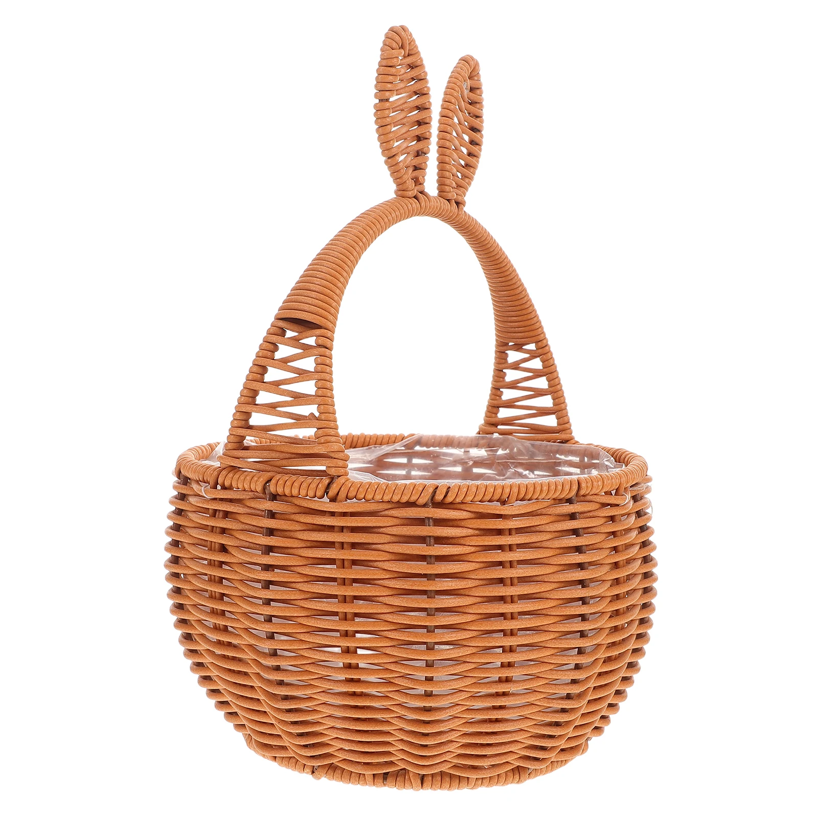 

Portable Handmade Woven Flower Basket Small Wedding Girl Hamper Braided Rabbit Ear Storage Fruit Kids Reusable