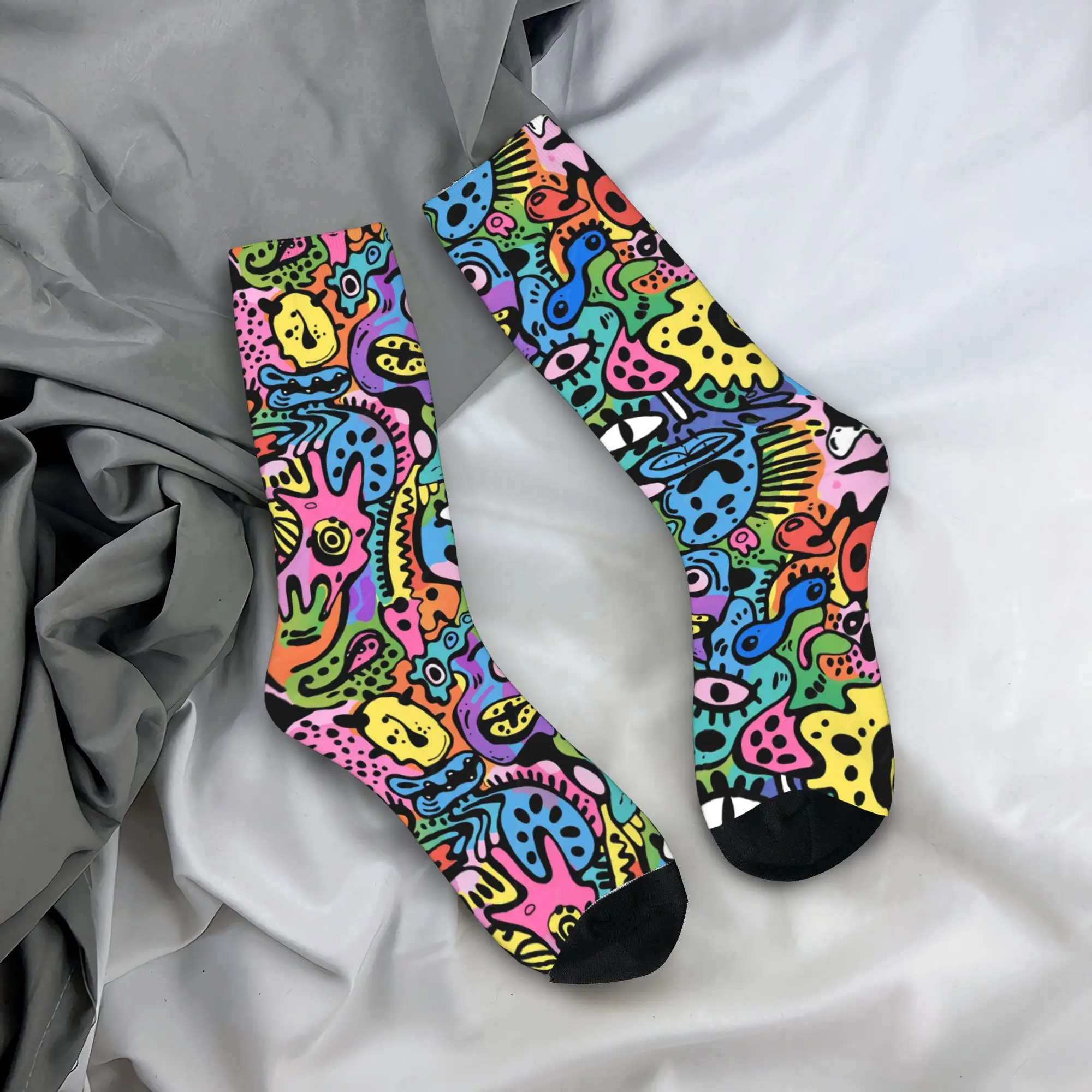 

Abstract Cartoon Graffiti Stockings Printed Gothic Socks Autumn Non Slip Socks Women Men Skateboard Soft Socks