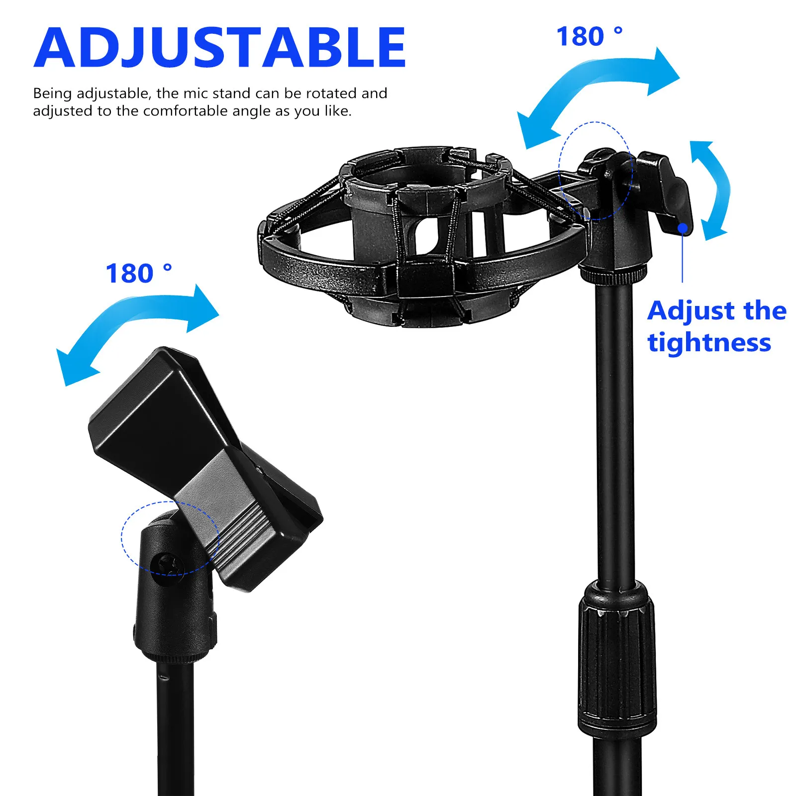 Desk Microphone Stand Adjustable Table Mic Stand Shock Mount Holder Spring Clip Stable Base Suitable for Recording Games