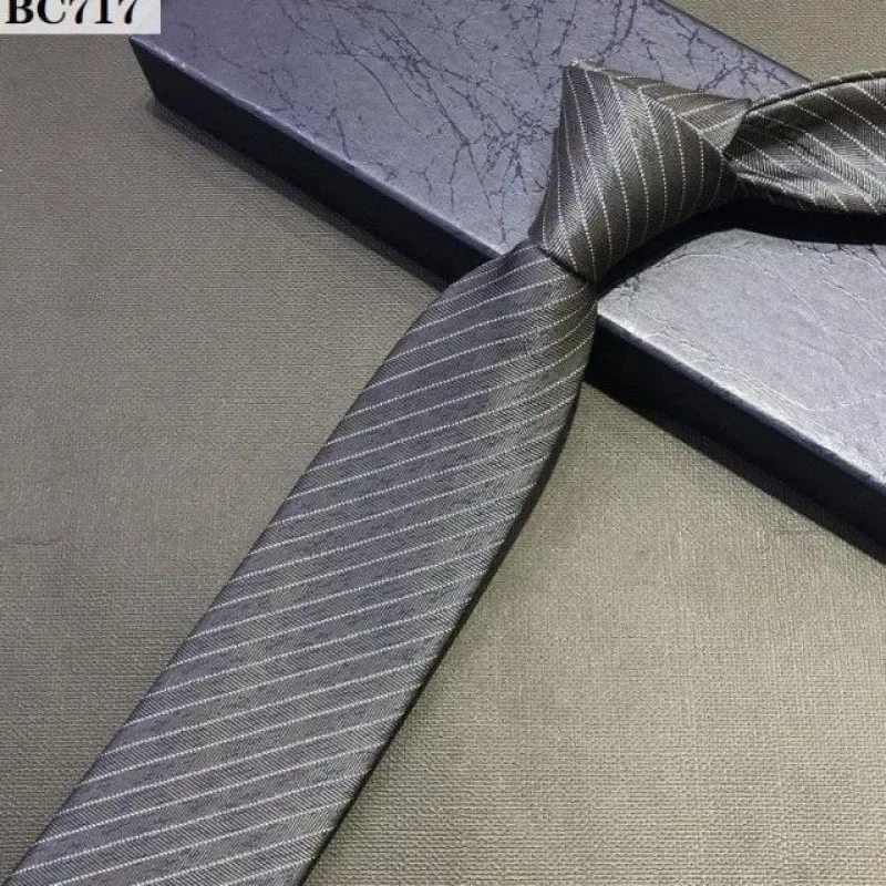 Suit Tie Men's Silver Gray Dark Light Gray Stripe Fine Twill Hand Knot Zipper Style No Tie Solid Color Formal Dress