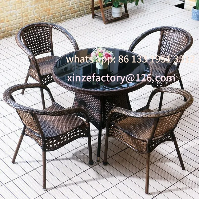

Customizable rattan chair three-piece coffee table leisure tea table chair courtyard outdoor rattan outdoor table and chair balc