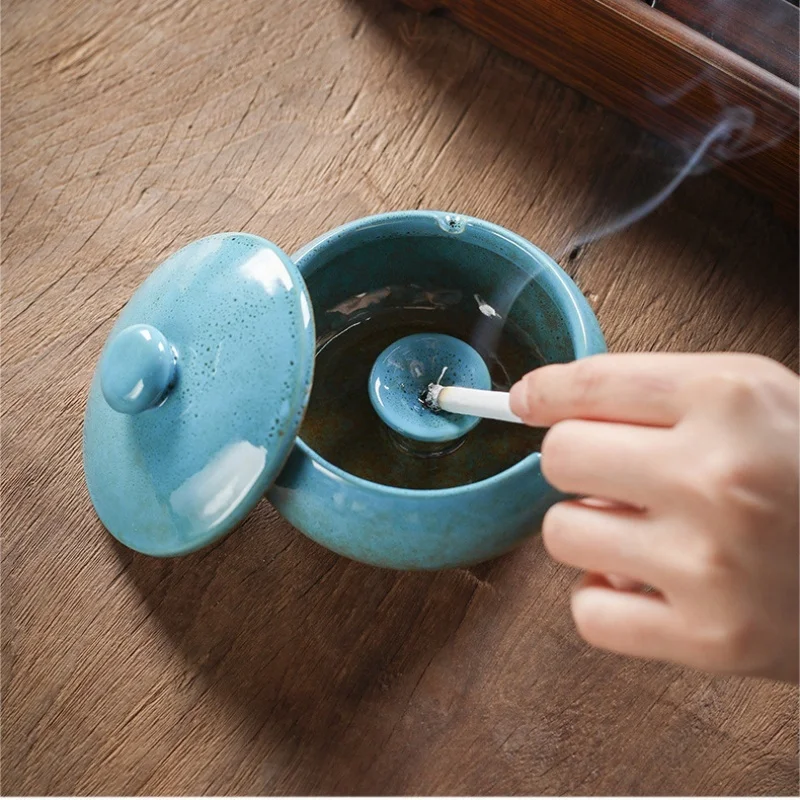 2026 New Ceramic Ashtray with Lids, Windproof, Cigarette Ashtray for Indoor or Outdoor Use，Ash Holder,Home Office Decoration