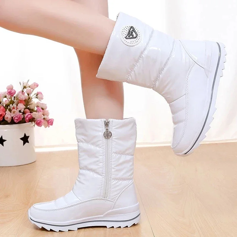 BEYARNEWomen snow boots fashion waterproof non-slip mid-calf boots platform winter boots thick plush for women botas mujer