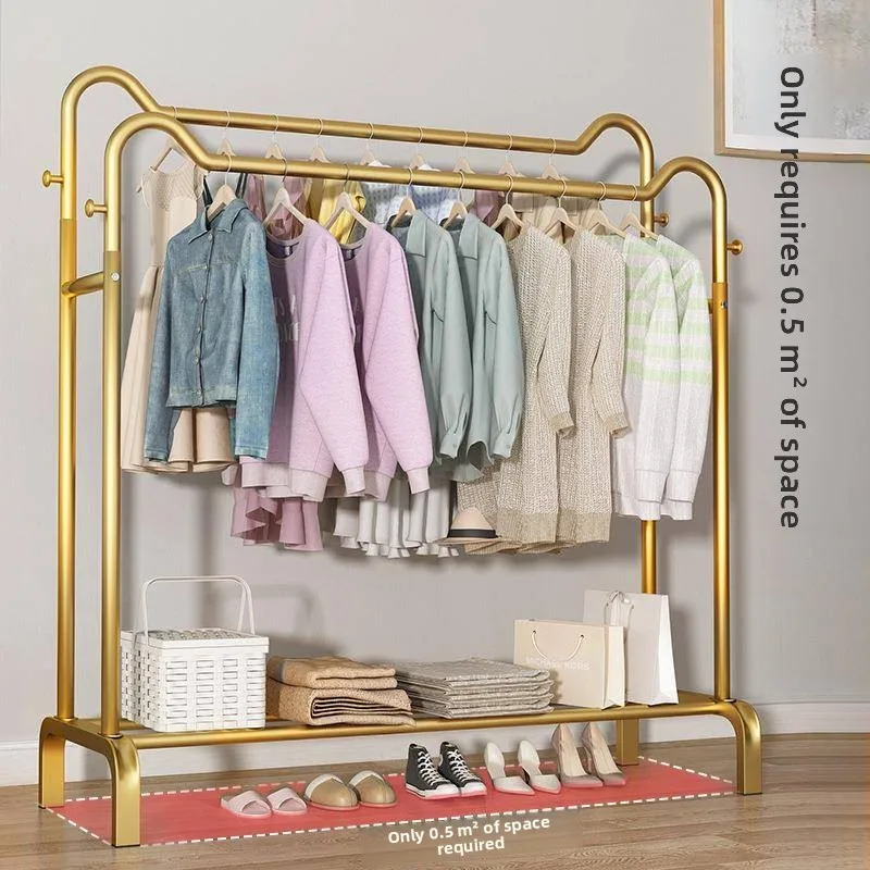 Indoor Luxury Clothing Store Clothes Drying Rack Double Rod Hat Drop Bedroom Balcony Carbon Steel Storage Organizer Holder