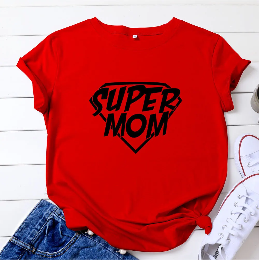 

Super Mom Print Women T Shirt Short Sleeve O Neck Loose Women Tshirt Ladies Tee Shirt Tops Clothes Camisetas Mujer