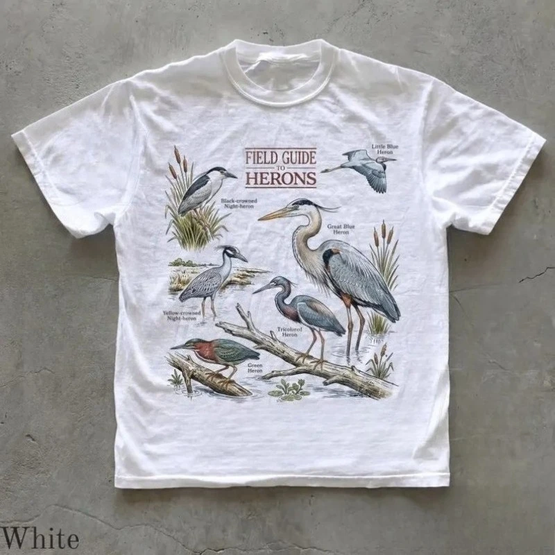 Field Guide Herons T Shirt Birdwatching Graphic Tee Wetland Birds Nature Shirt Heron Lover Gift Vintage Wildlife Top for Birders