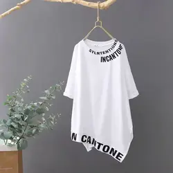 100% Cotton T Shirt Women Fashion Design Niche Letter Round Neck T-shirt Short-sleeved Mid-length Loose Casual Summer Tshirts