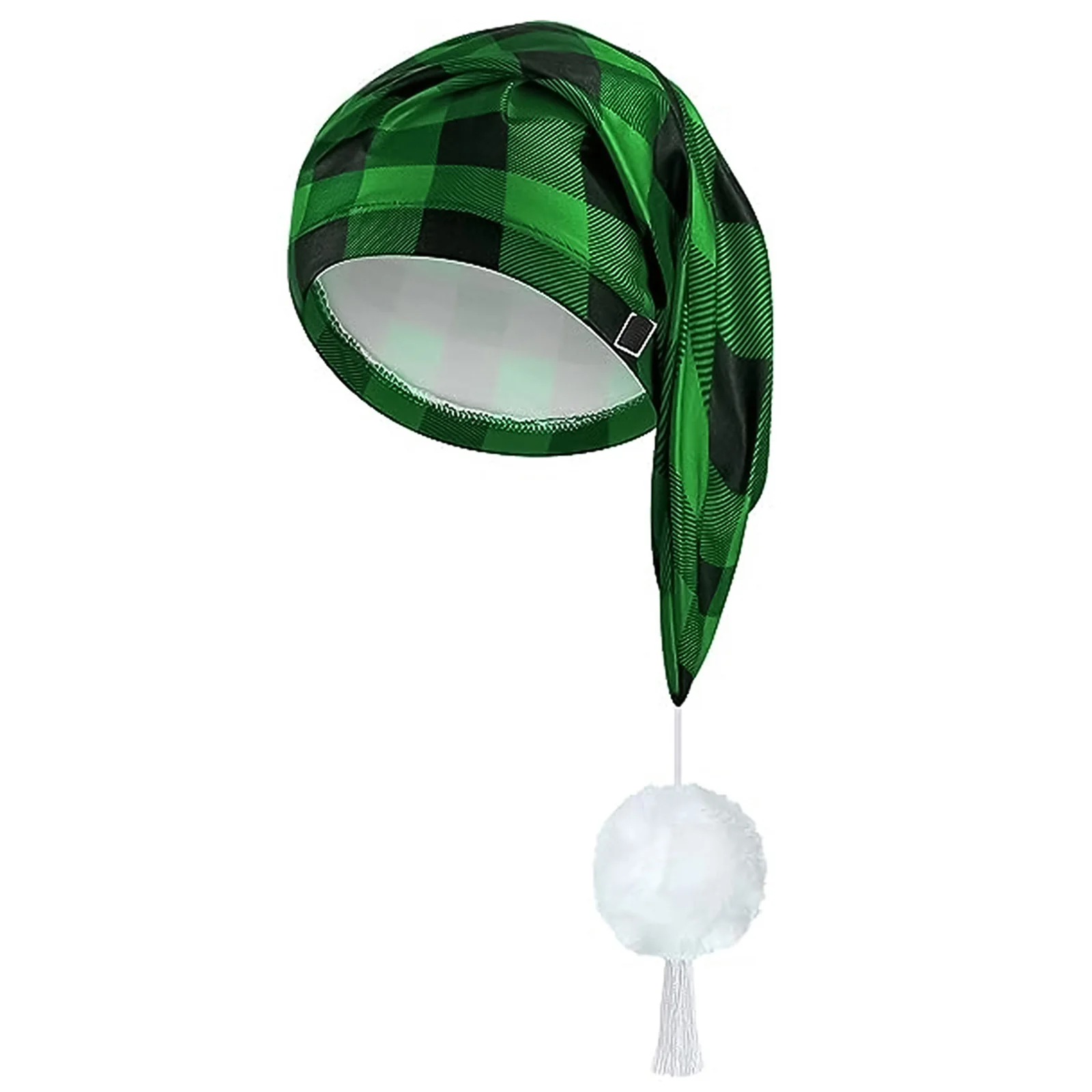 Verstellbare karierte Herren-Schlaf-Nachtstrumpfkappe mit Bommelball, Unisex, Halloween, Weihnachten, Elfe, Zwergenmütze für Party, Karneval