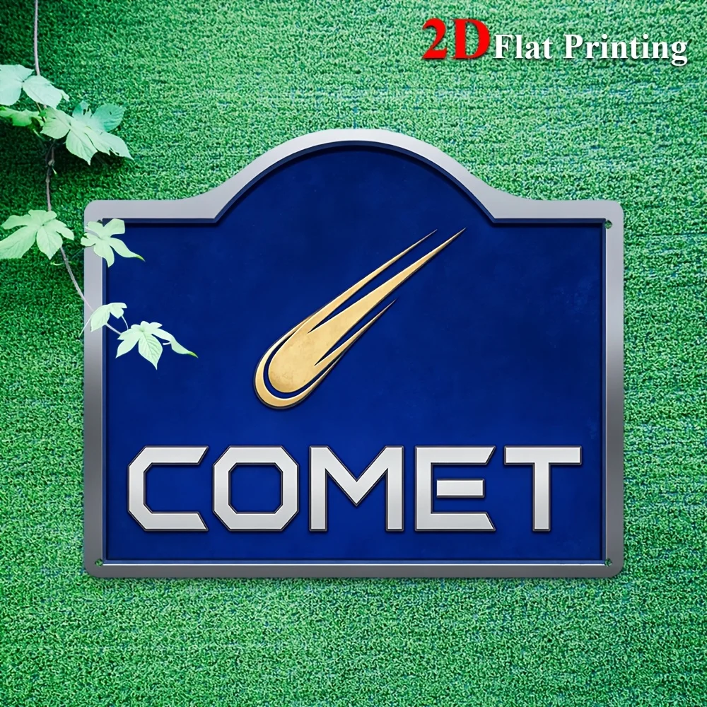 1pc 2D Flat Sign Artwork Depicting A Golden Comet Against A Blue Backdrop, Ideal For Decorating Your For Home Office, Garage