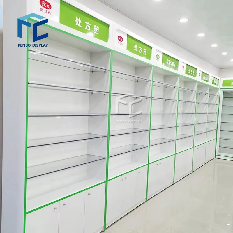 custom.Pharmacy Shop Cash Counter Design Display Showcase Furniture Retail Store Fixture
