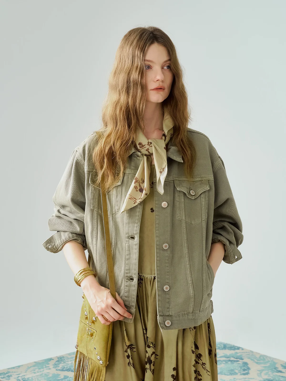 

SOU around Soft Desert Color Denim Jaet Casual Sle Women's ort Coat Warm Cotton Long Sve Button Closure