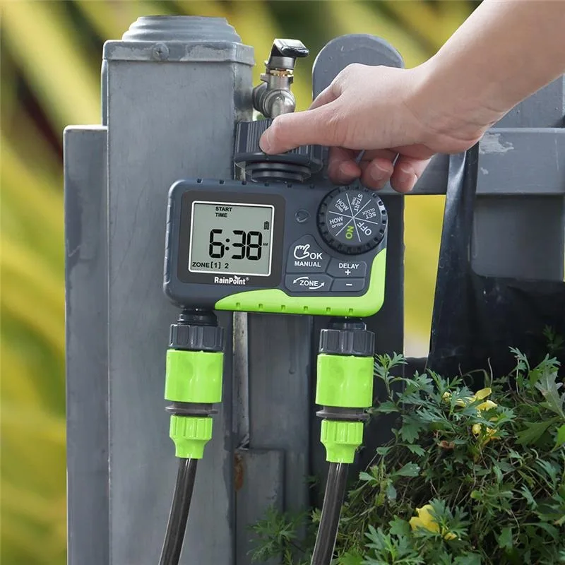 2025 جهاز تحكم ذكي في توقيت الري ثنائي القناة جهاز سقي أوتوماتيكي لحديقة الحديقة