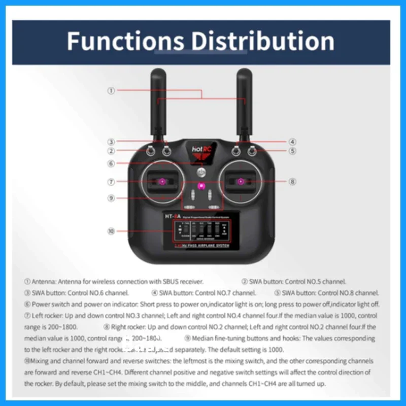 HOT RC 2.4G pengendali jarak jauh pemancar 8CH FHSS dan 8CH penerima dengan modul SBUS untuk Drone dan mobil pintar