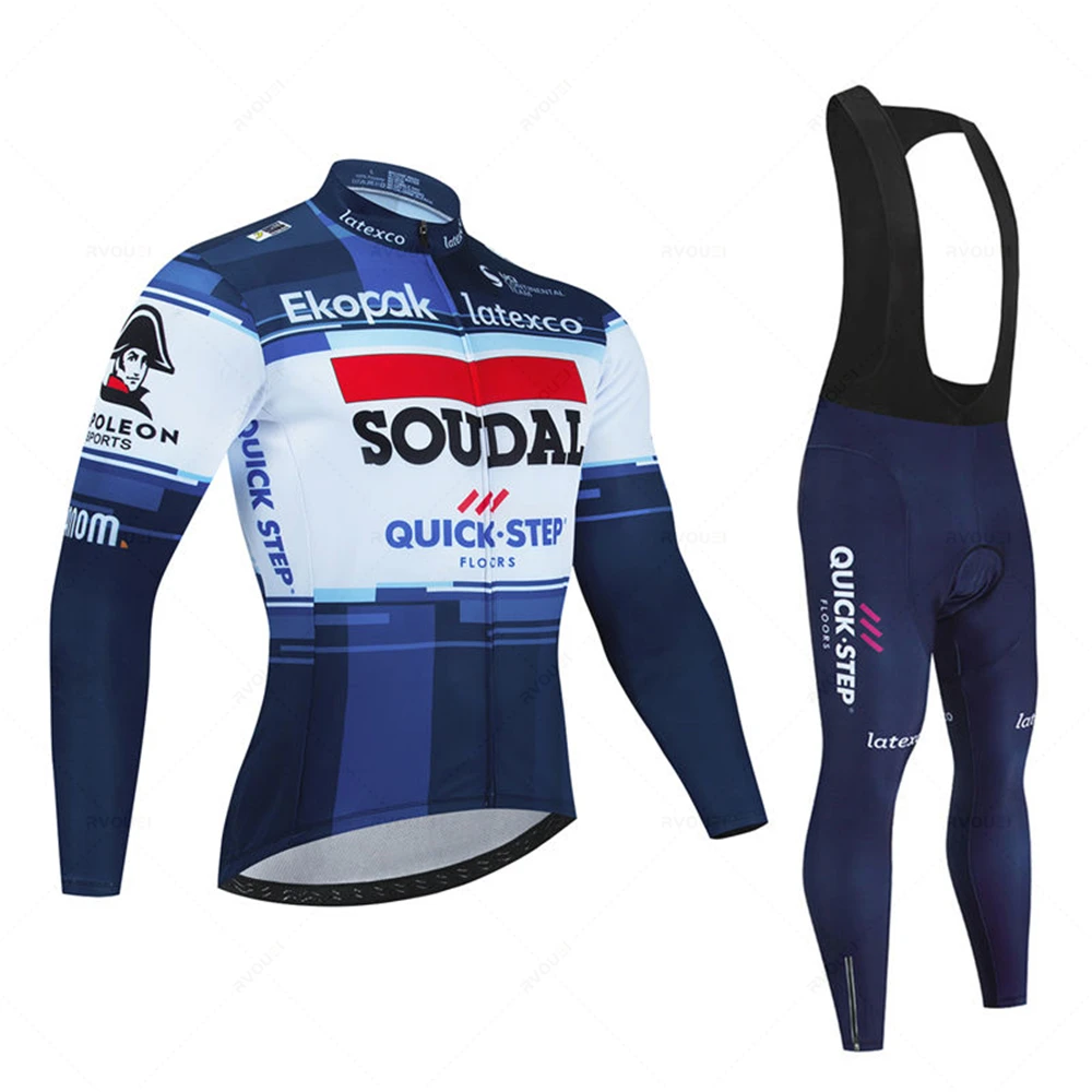 Soudal Hızlı Adım Yeni İlkbahar/Sonbahar Uzun Kollu Bisiklet Jersey Seti Bisiklet Giysileri MTB Bisiklet Önlüğü Pantolon Seti Ropa Ciclismo Culotte