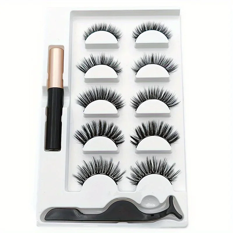 5 Pairs Magnete Eyelashes Set Magnetic Liquid Eyeliner Glue Free Eye Makeup Extend Fluffy Lashes