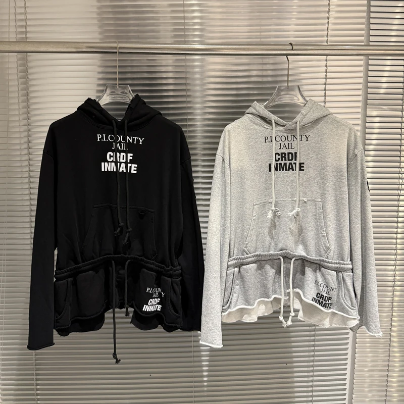 New Irregular Cut Damaged Protocol Index Pullover Sweatshirt Autumn High-quality Cotton Letter Printed Hoodies