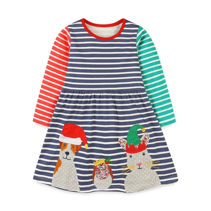 

Jumping Meters New Arrival Children's Girls Dresses Embroidery Long Sleeve Striped Baby Clothes Princess Girls Frock Costume