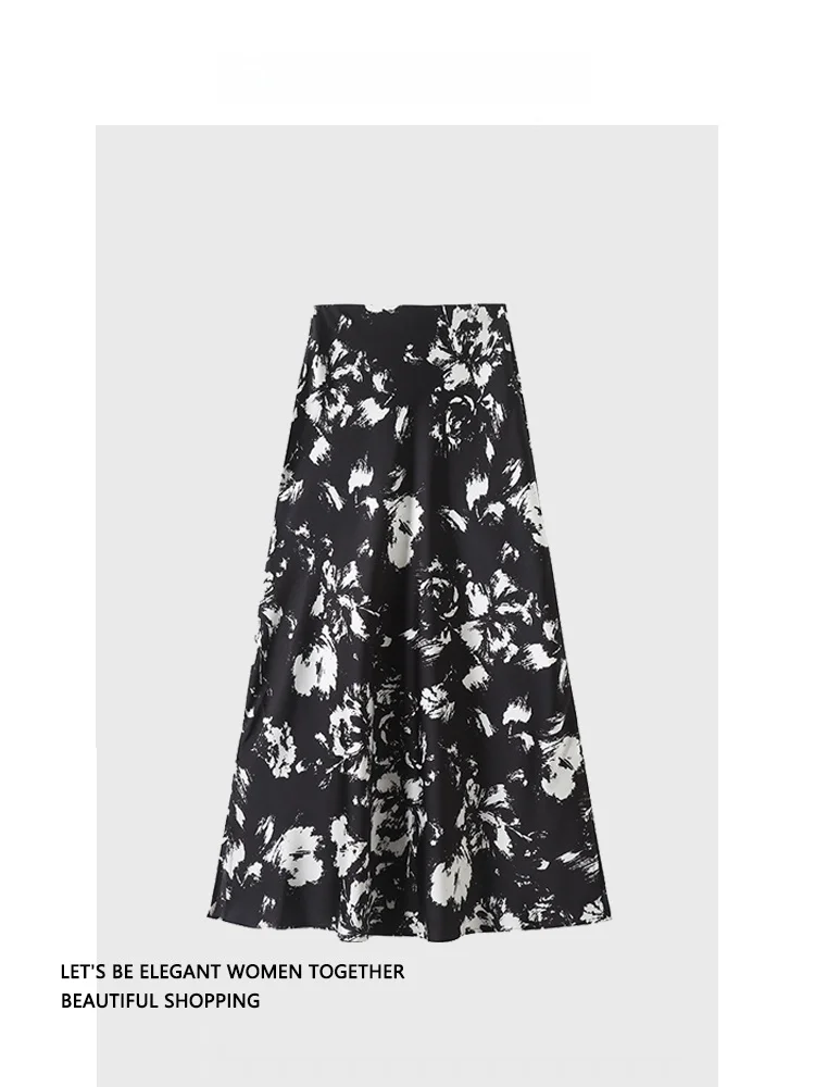 

Busin Commute Acetate Inkfi Tail Skirt Mid-Length A-Line f Body Skirt High Waist Loose Fit Summer Season Floral Pattern