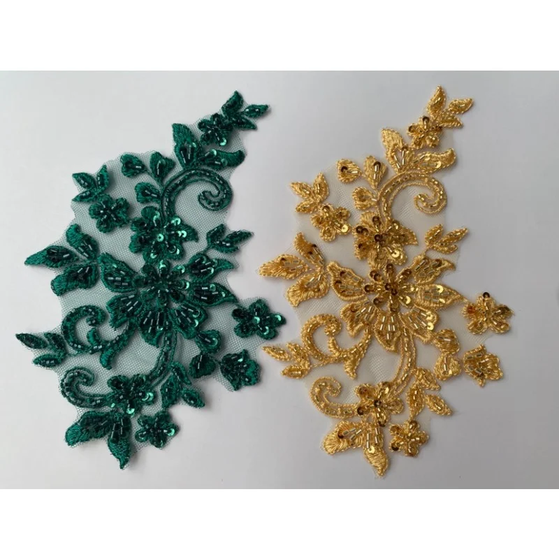 

4 Pieces, Sequins Bead Embroidery Flower Mesh Lace Three-dimensional Embroidery, Decal, DIY Wedding Dress Decoration Accessories