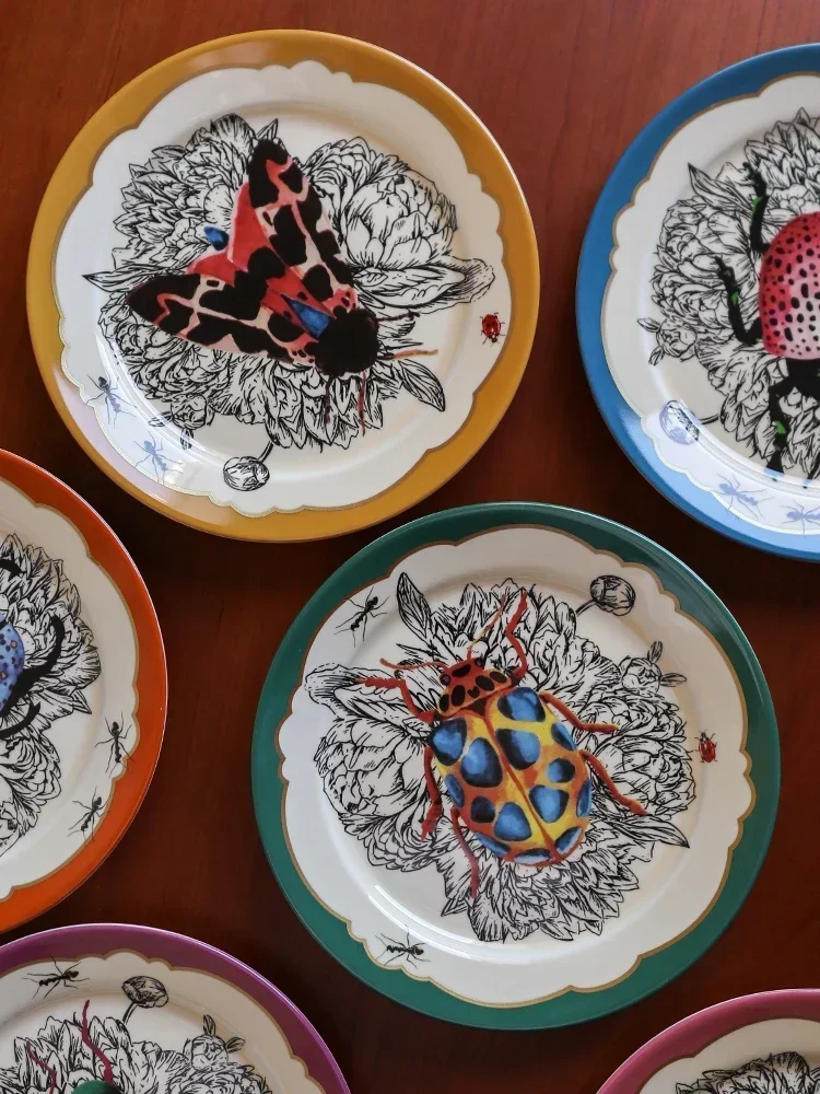 British designer insect series ceramic and dishes, niche design, personalized creative Western dinner plates