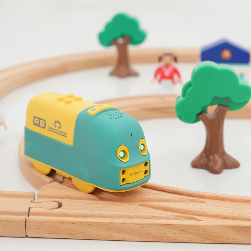 Magic Number Intelligent Programming Electric Train Wooden Track Set, Whistle/Sticker Command Sensing Magical Children's Toy
