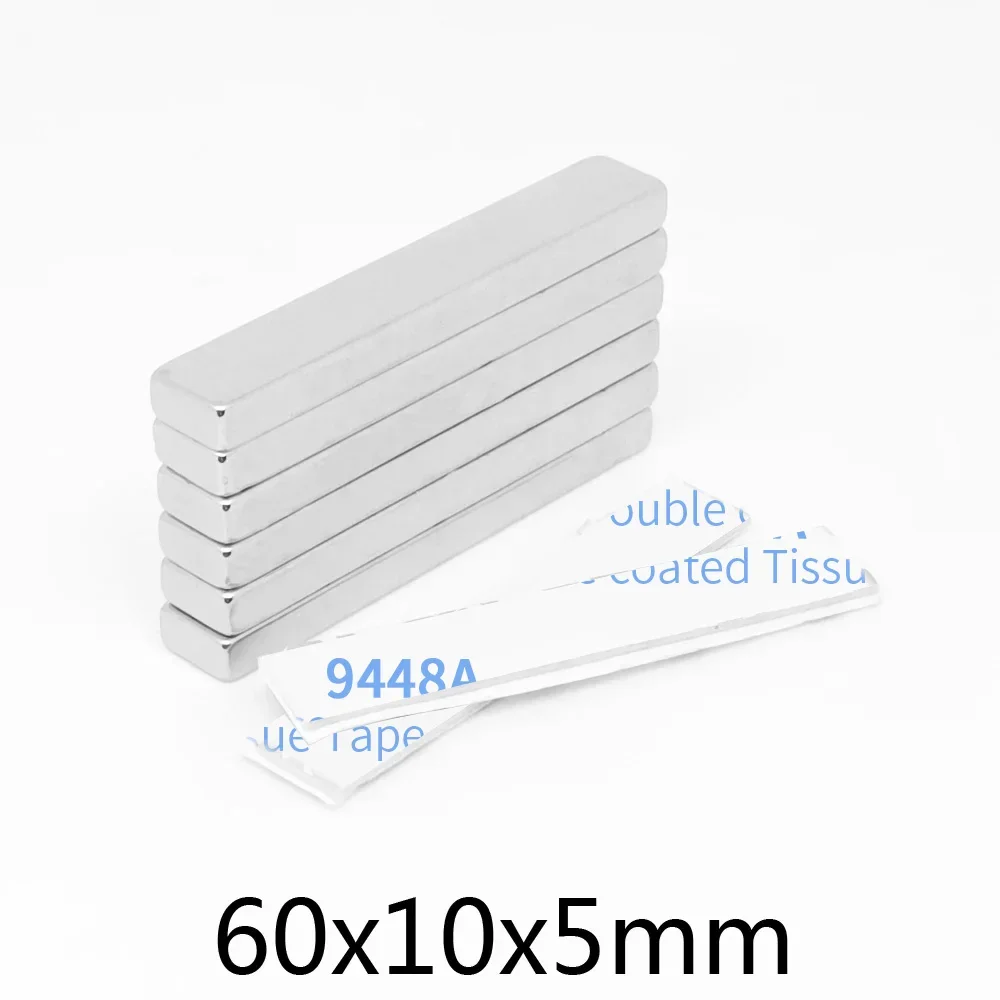 60x10x5mm Rare Earth Neodymium Magnet With Self - Adhesive Tape 60*10*5 Thick Block Permanent NdFeB Magnet 60x10x5 60*10*5mm