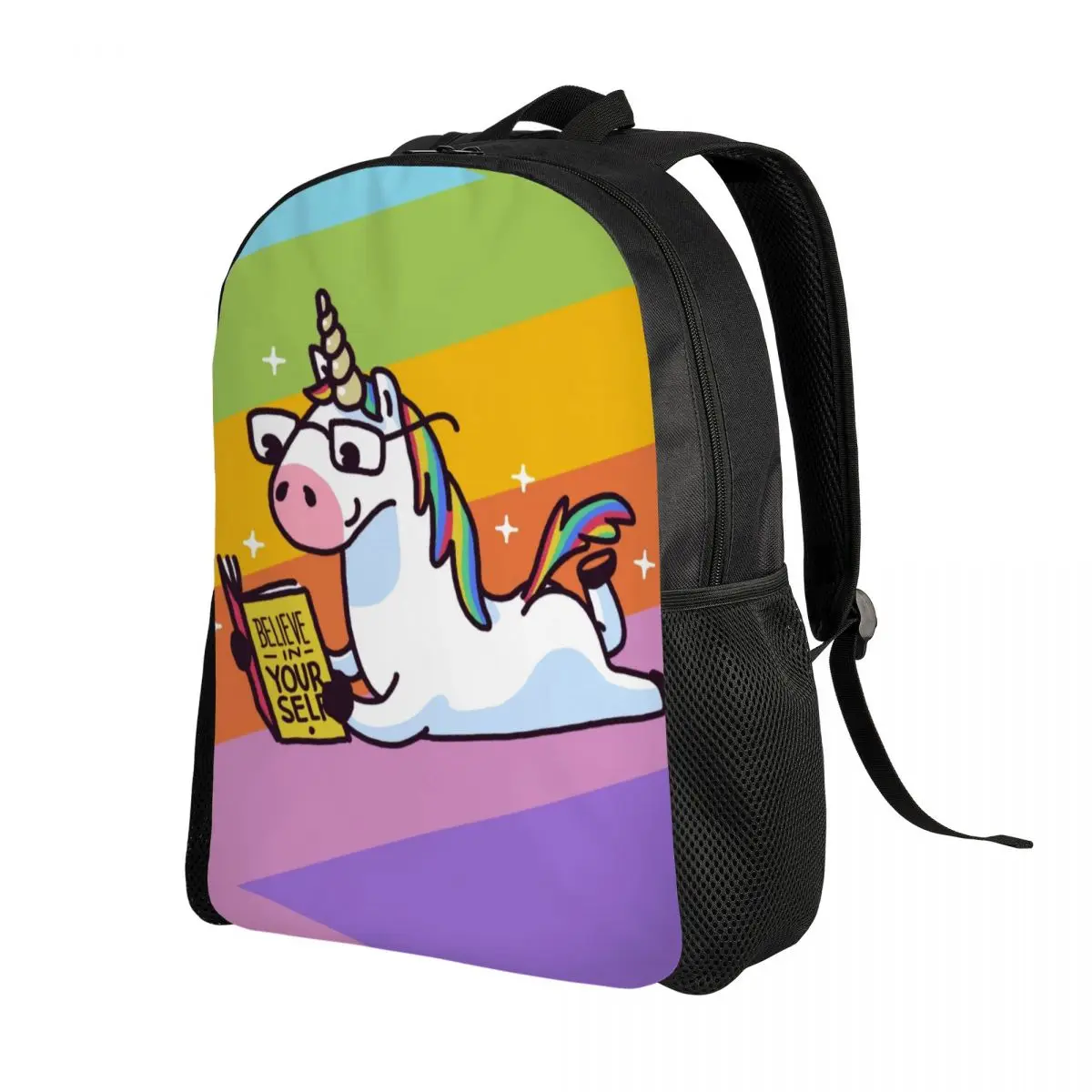 Unicorn Wear Glasses Reading Book Laptop Backpack Men Women Casual Bookbag for School College Student Bags